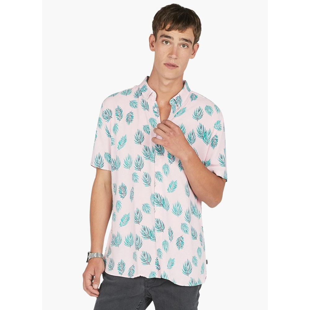 Barney Cools Pink Camp Holiday Button Down Shirt Pink Fern - XL‎